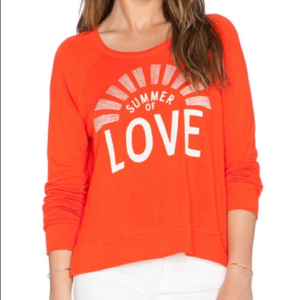 SUNDRY Orange White Summer Of Love Cotton Pullover Sweatshirt